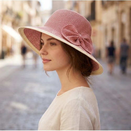 Straw Big Rim Hat w/ Bow - Pink - HT-M15PK